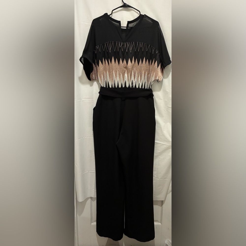 Eva Franco Black and Gold Wide-Leg Jumpsuit - Picture 2 of 4